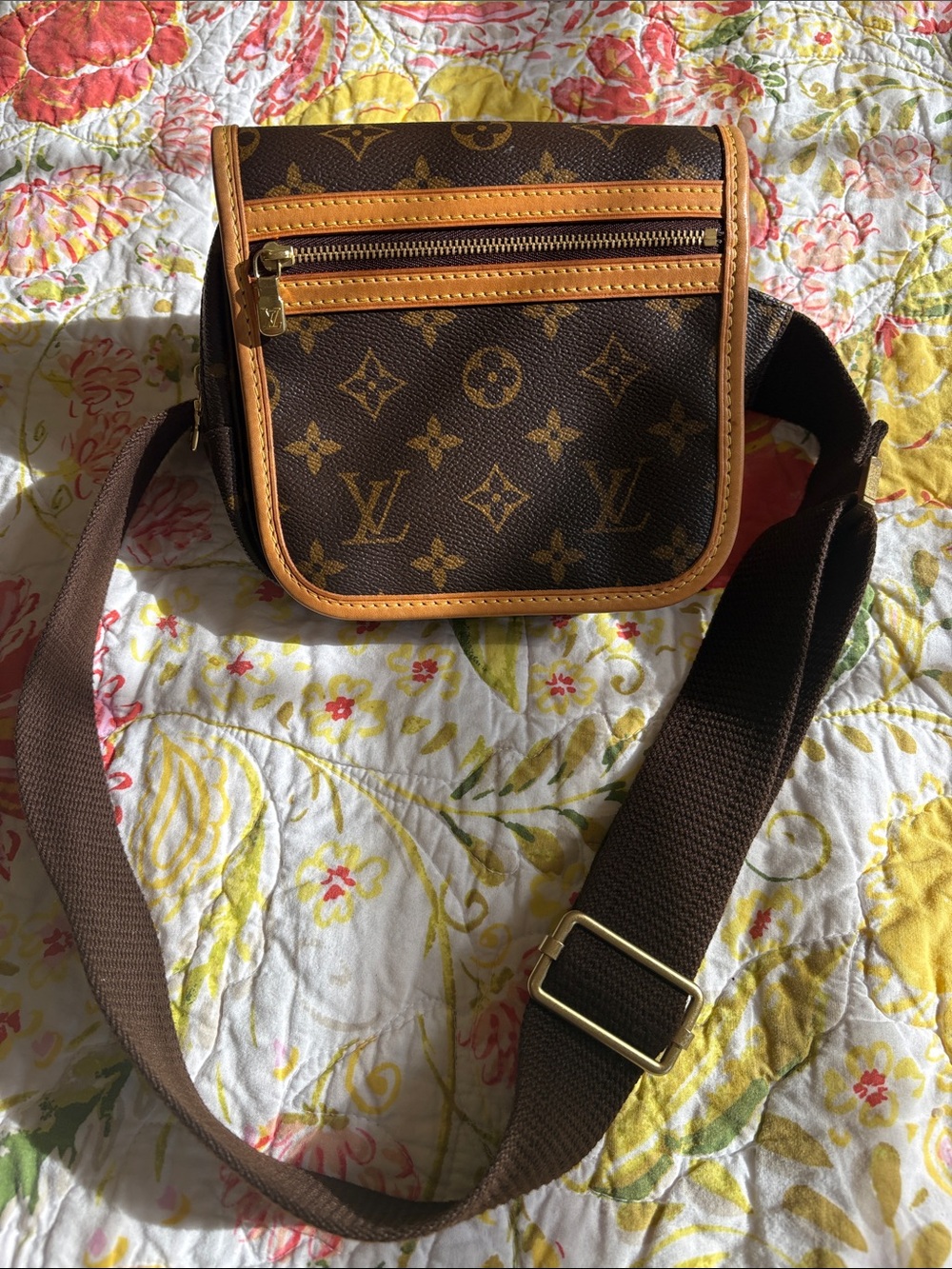 Louis Vuitton Monogram Bosphore Crossbody in Brown & Tan Leather Trim